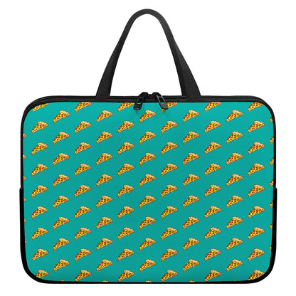 Teal Pizza Pattern Print Laptop Sleeve With Handle