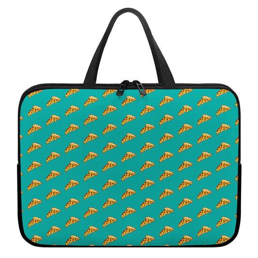 Teal Pizza Pattern Print Laptop Sleeve With Handle