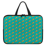 Teal Pizza Pattern Print Laptop Sleeve With Handle