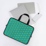 Teal Pizza Pattern Print Laptop Sleeve With Handle
