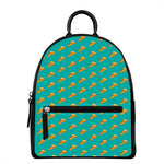Teal Pizza Pattern Print Leather Backpack