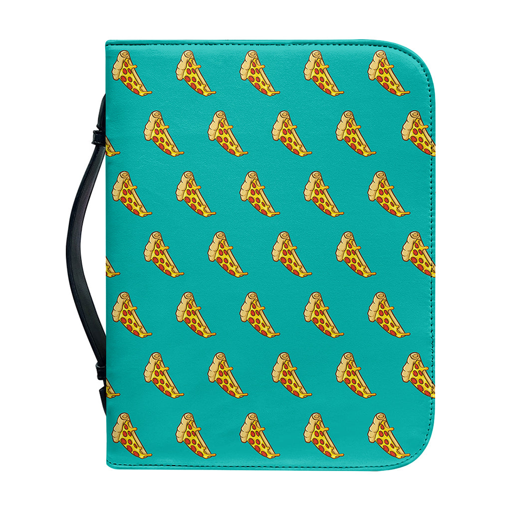 Teal Pizza Pattern Print Leather Bible Cover