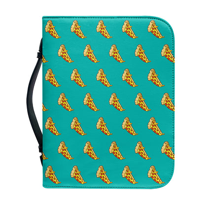 Teal Pizza Pattern Print Leather Bible Cover