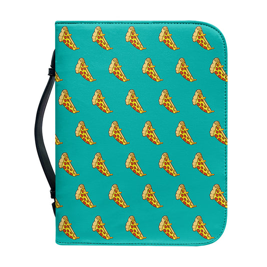 Teal Pizza Pattern Print Leather Bible Cover