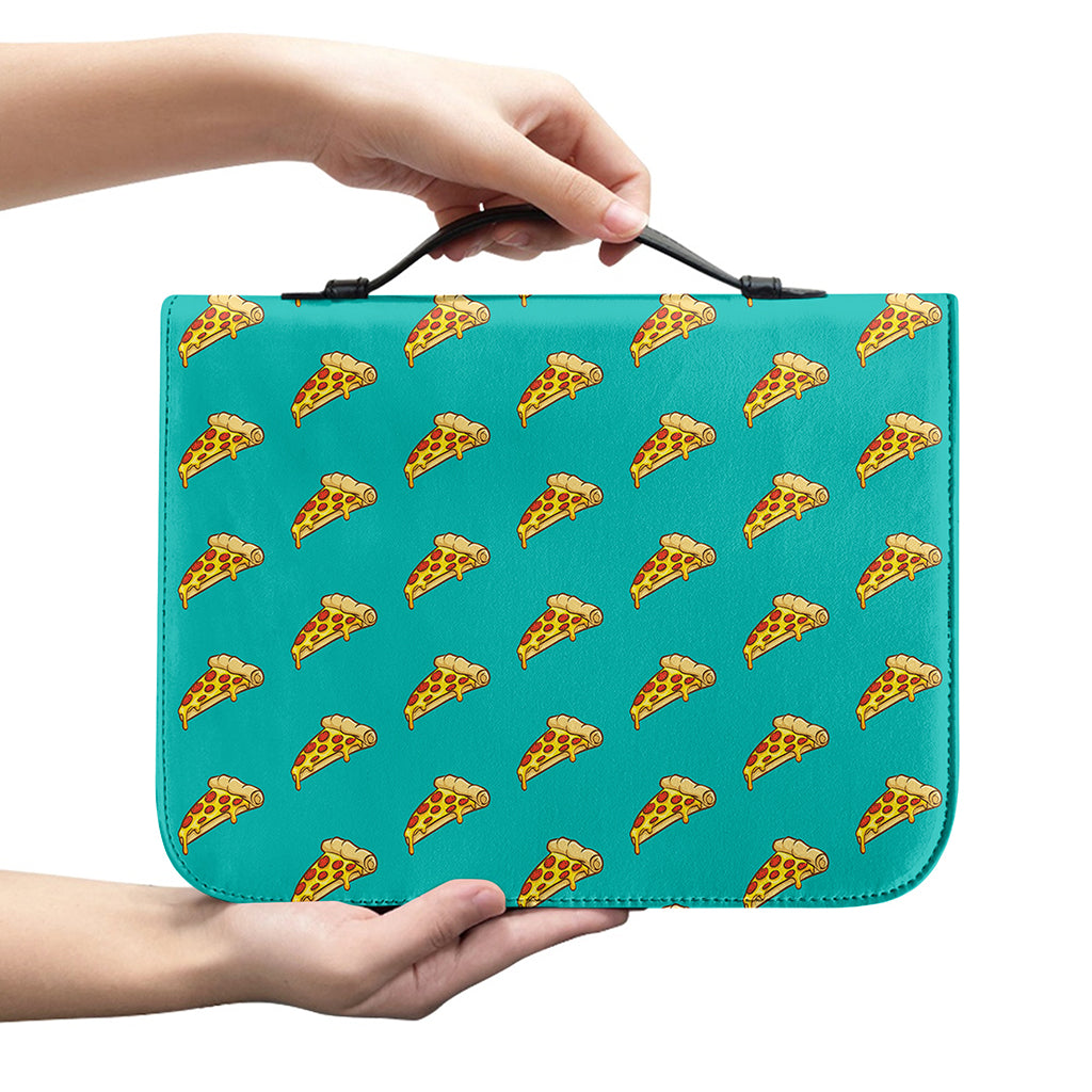 Teal Pizza Pattern Print Leather Bible Cover
