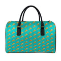 Teal Pizza Pattern Print Leather Duffel Bag