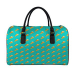 Teal Pizza Pattern Print Leather Duffle Bag