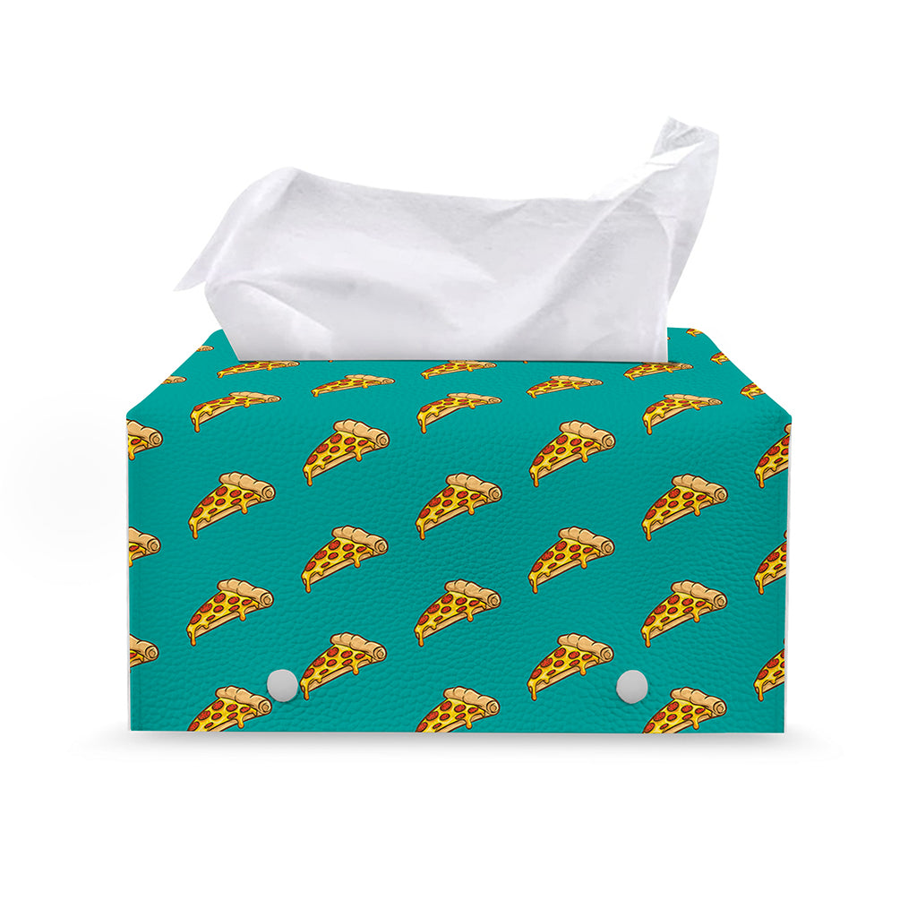 Teal Pizza Pattern Print Leather Tissue Box Cover