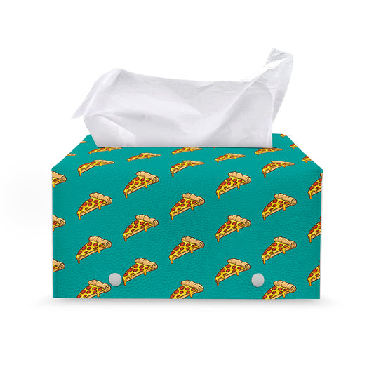 Teal Pizza Pattern Print Leather Tissue Box Cover