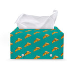 Teal Pizza Pattern Print Leather Tissue Box Cover