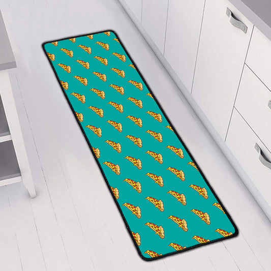 Teal Pizza Pattern Print Long Kitchen Mat