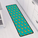 Teal Pizza Pattern Print Long Kitchen Mat