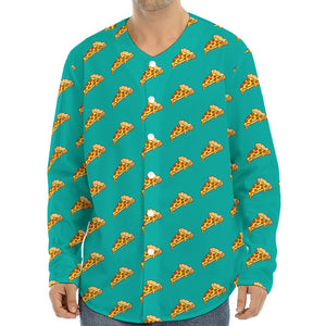 Teal Pizza Pattern Print Long Sleeve Baseball Jersey