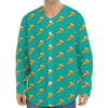 Teal Pizza Pattern Print Long Sleeve Baseball Jersey