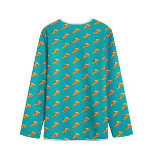 Teal Pizza Pattern Print Long Sleeve Short Coat