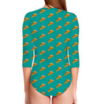 Teal Pizza Pattern Print Long Sleeve Swimsuit
