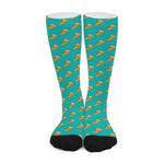Teal Pizza Pattern Print Long Socks