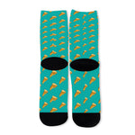 Teal Pizza Pattern Print Long Socks
