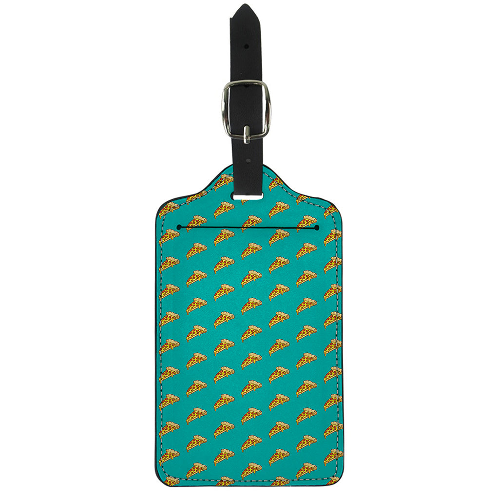 Teal Pizza Pattern Print Luggage Tag