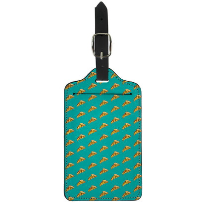Teal Pizza Pattern Print Luggage Tag