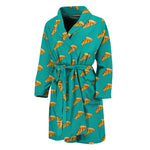Teal Pizza Pattern Print Men's Bathrobe