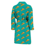 Teal Pizza Pattern Print Men's Bathrobe