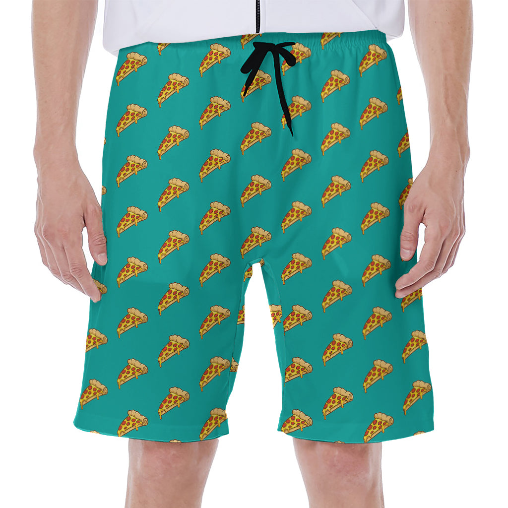 Teal Pizza Pattern Print Men's Beach Shorts