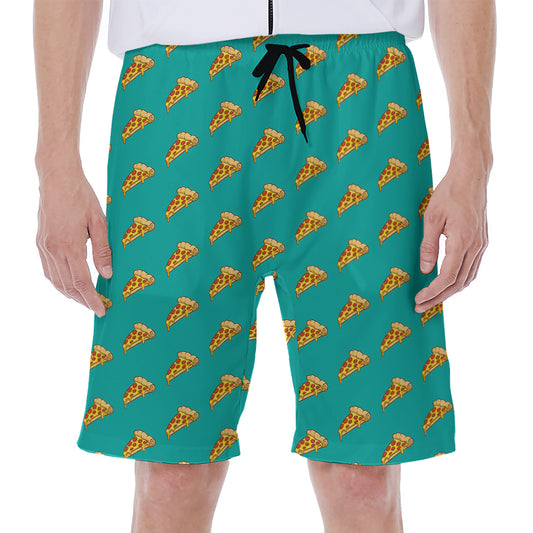 Teal Pizza Pattern Print Men's Beach Shorts