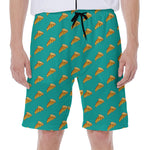 Teal Pizza Pattern Print Men's Beach Shorts