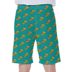 Teal Pizza Pattern Print Men's Beach Shorts