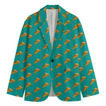 Teal Pizza Pattern Print Men's Blazer