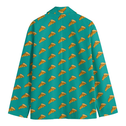 Teal Pizza Pattern Print Men's Blazer
