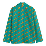 Teal Pizza Pattern Print Men's Blazer