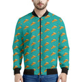 Teal Pizza Pattern Print Men's Bomber Jacket