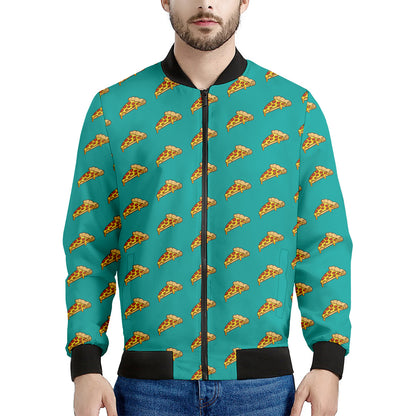 Teal Pizza Pattern Print Men's Bomber Jacket