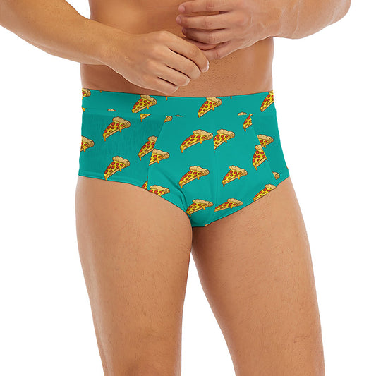 Teal Pizza Pattern Print Men's Briefs