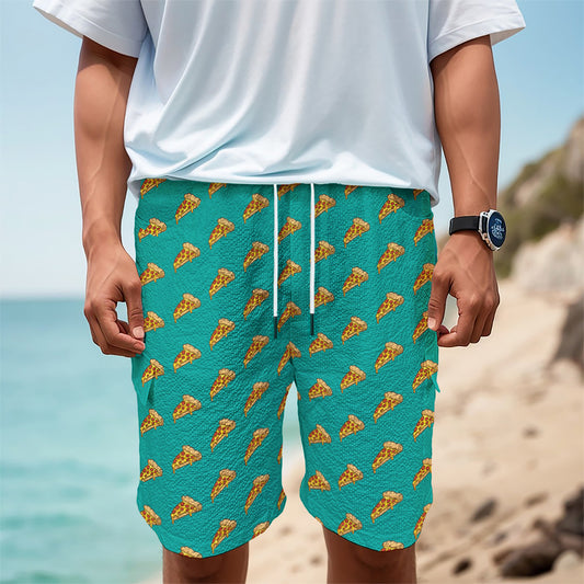 Teal Pizza Pattern Print Men's Cargo Shorts