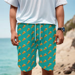 Teal Pizza Pattern Print Men's Cargo Shorts