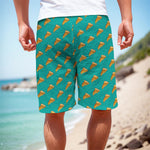 Teal Pizza Pattern Print Men's Cargo Shorts