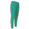 Teal Pizza Pattern Print Men's Compression Pants