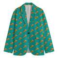 Teal Pizza Pattern Print Men's Cotton Blazer
