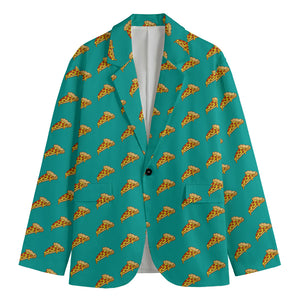 Teal Pizza Pattern Print Men's Cotton Blazer