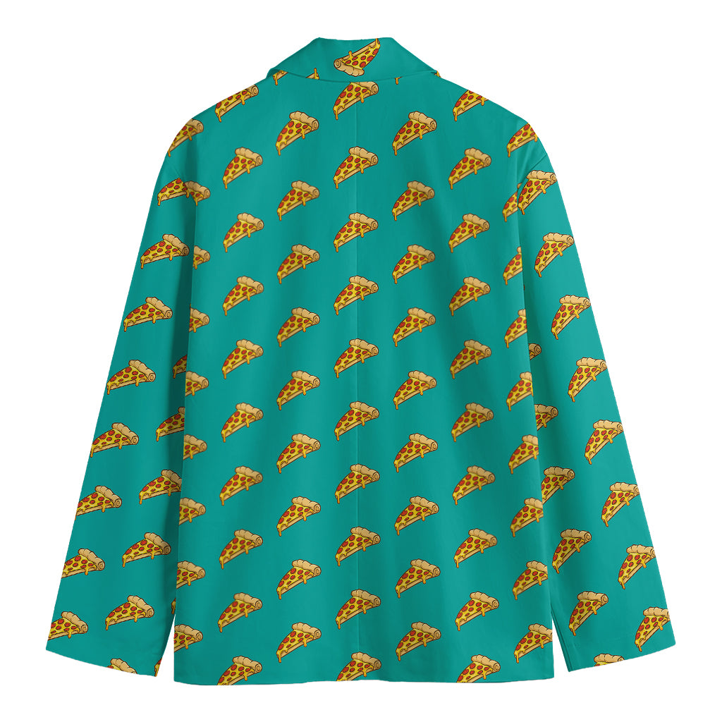 Teal Pizza Pattern Print Men's Cotton Blazer