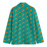 Teal Pizza Pattern Print Men's Cotton Blazer