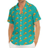 Teal Pizza Pattern Print Men's Deep V-Neck Shirt