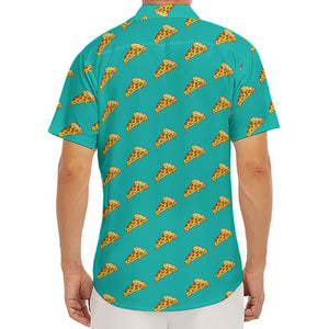 Teal Pizza Pattern Print Men's Deep V-Neck Shirt