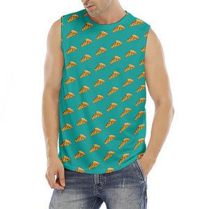 Teal Pizza Pattern Print Men's Fitness Tank Top