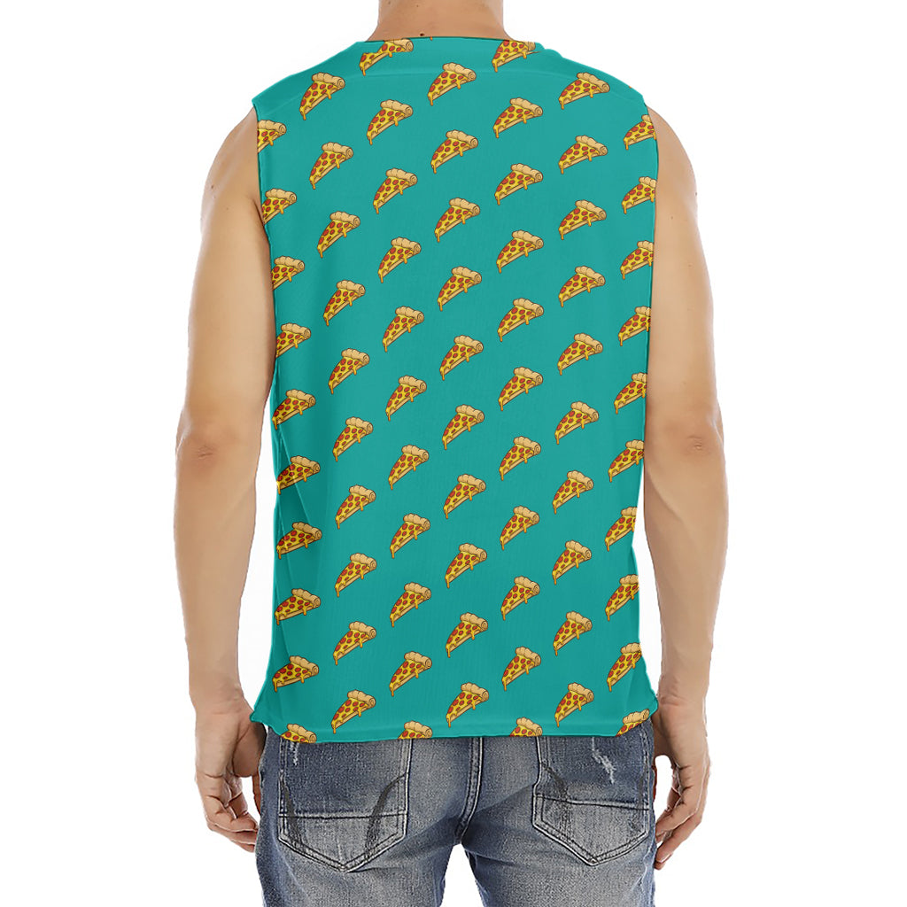 Teal Pizza Pattern Print Men's Fitness Tank Top