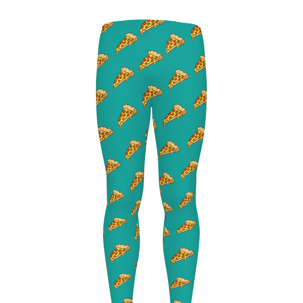 Teal Pizza Pattern Print Men's leggings