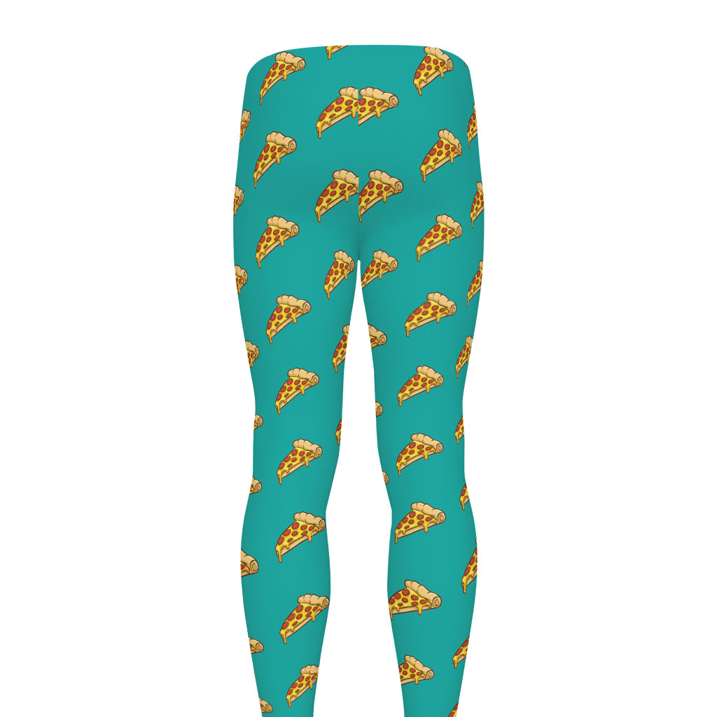 Teal Pizza Pattern Print Men's leggings